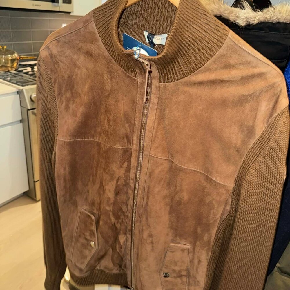 Men's Moncler Suede Cardigan in Brown - L - 50% OFF (MSRP $2340) - NWT